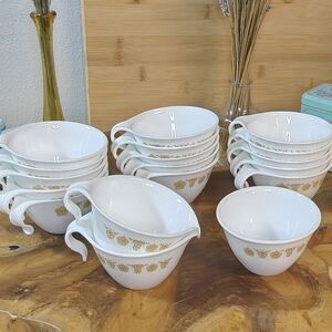 Vintage MCM Corelle Butterfly Gold Pattern, Tea Cups, Cream Cup, & Sugar Set